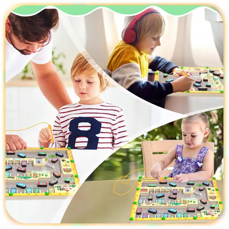 MAGNETYCZNY ALFABET LABIRYNT TABLICA MONTESSORI PARKING DREWNIANA GRA XL