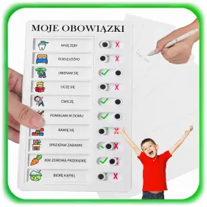 LISTA TABLICA OBOWIĄZKÓW MOTYWACYJNA DLA DZIECI PO POLSKU + 10 ARKUSZY