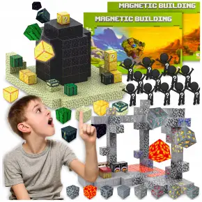 KLOCKI MAGNETYCZNE KONSTRUKCYJNE MIX KLOCKÓW LOSOWE 320 EL + 12 LUDZIKI