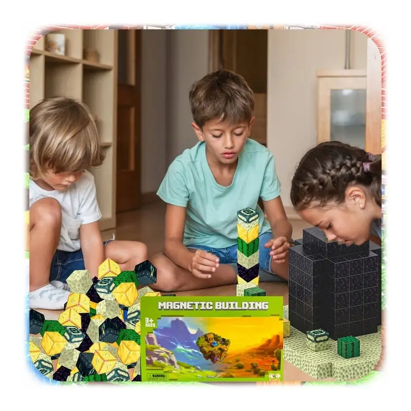 KLOCKI MAGNETYCZNE KONSTRUKCYJNE MIX KLOCKÓW LOSOWE 320 EL + 12 LUDZIKI