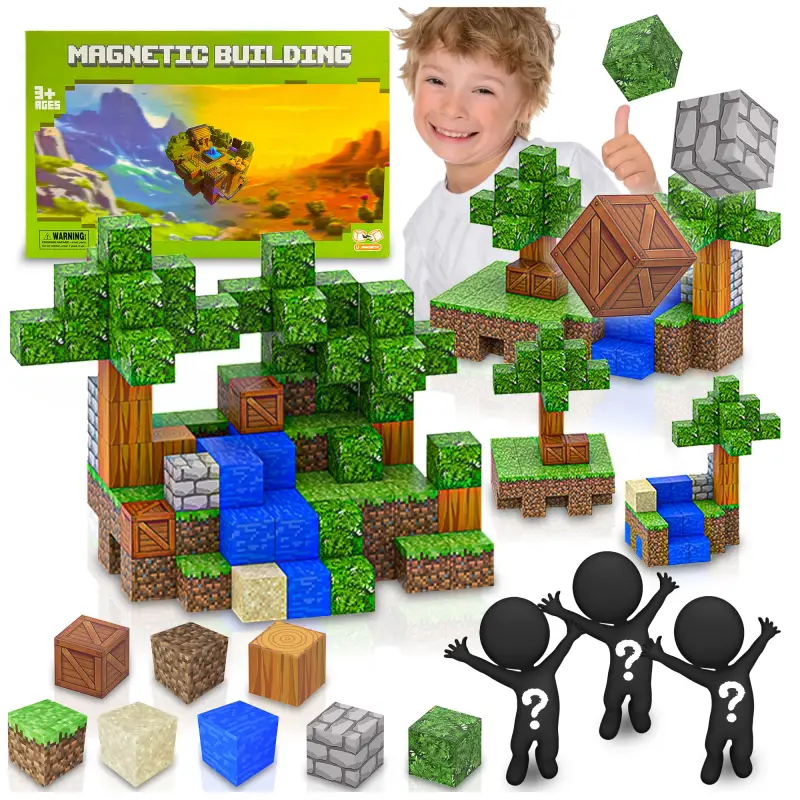 KLOCKI MAGNETYCZNE KONSTRUKCYJNE 3D PIKSELE ZESTAW 100EL + LOSOWE 3LUDZIKI