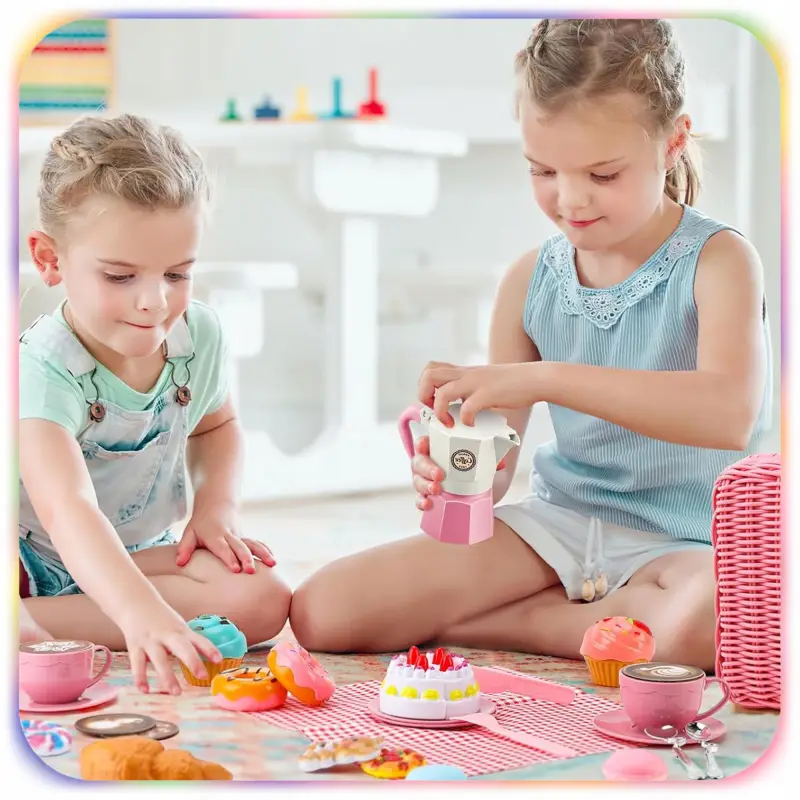 ZESTAW PIKNIKOWY KOSZ DLA DZIECI PLASTIKOWE AKCESORIA KUCHENNE Z JEDZENIEM