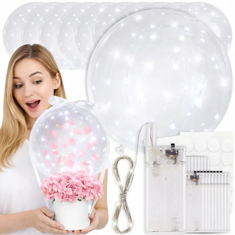 BALONY PRZEZROCZYSTE PODŚWIETLENIEM LED ZESTAW 10SZT NA DZIEŃ KOBIET ŚLUB