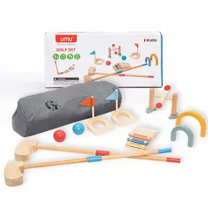 DREWNIANY MINI GOLF GRA DLA DZIECI ZESTAW 11 EL BRAMKA KIJ PIŁECZKI CENTRUM