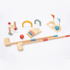 DREWNIANY MINI GOLF GRA DLA DZIECI ZESTAW 11 EL BRAMKA KIJ PIŁECZKI CENTRUM