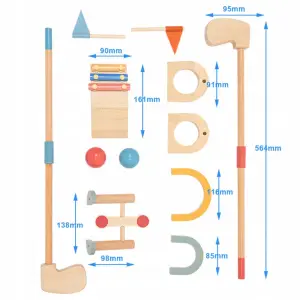 DREWNIANY MINI GOLF GRA DLA DZIECI ZESTAW 11 EL BRAMKA KIJ PIŁECZKI CENTRUM