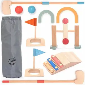 DREWNIANY MINI GOLF GRA DLA DZIECI ZESTAW 11 EL BRAMKA KIJ PIŁECZKI CENTRUM