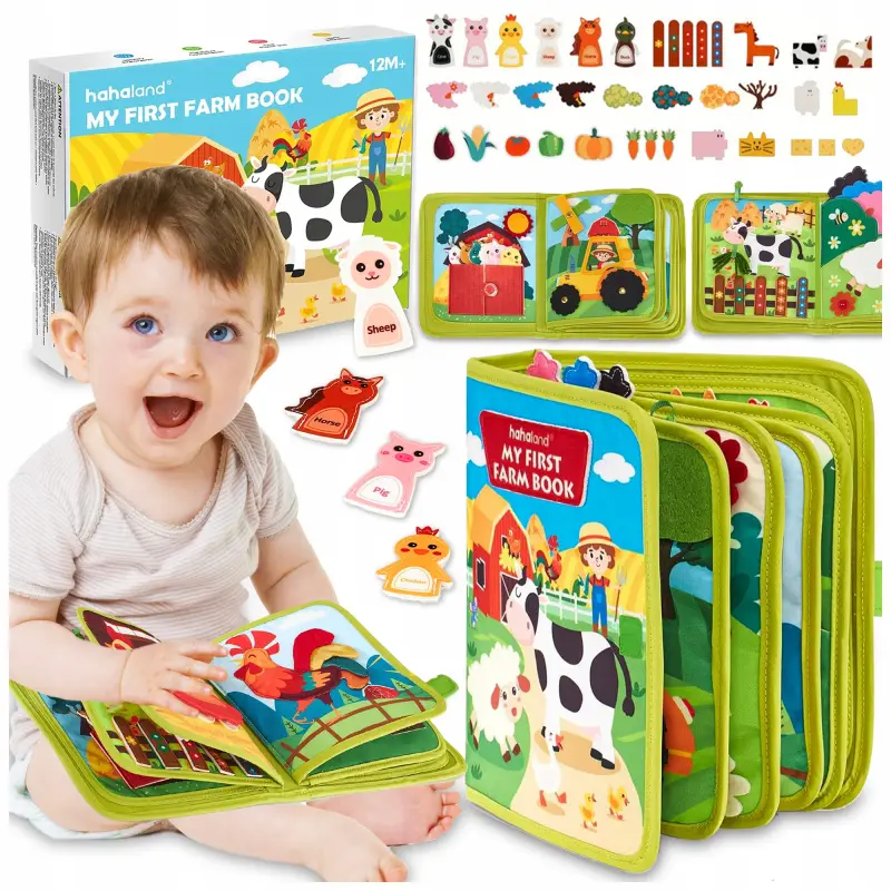 KSIĄŻKA SENSORYCZNA NA WSI MONTESSORI 3D EDUKACYJNA DOTYKOWA DLA DZIECI