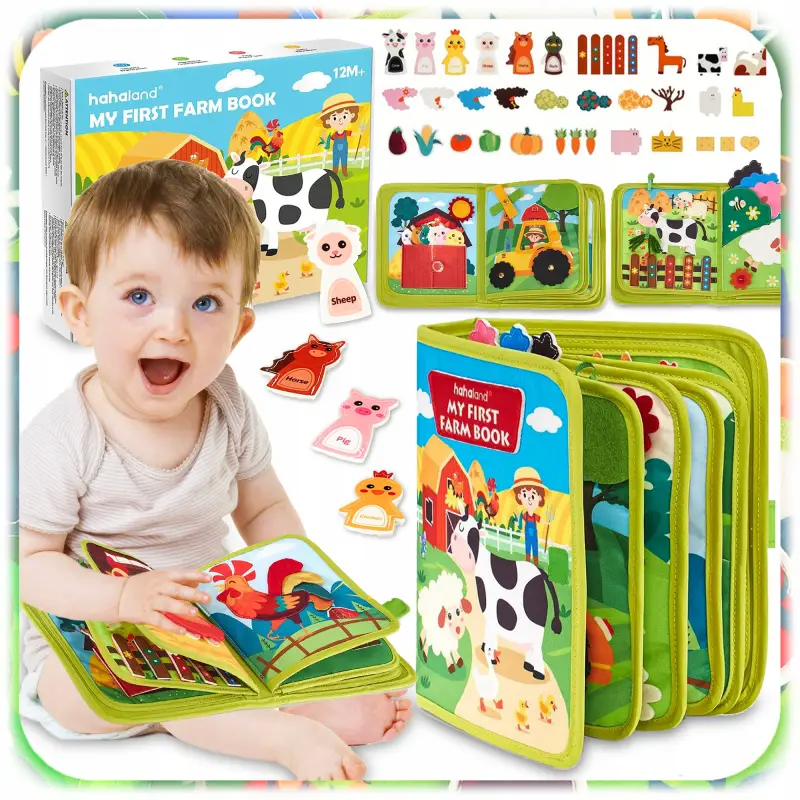 KSIĄŻKA SENSORYCZNA NA WSI MONTESSORI 3D EDUKACYJNA DOTYKOWA DLA DZIECI