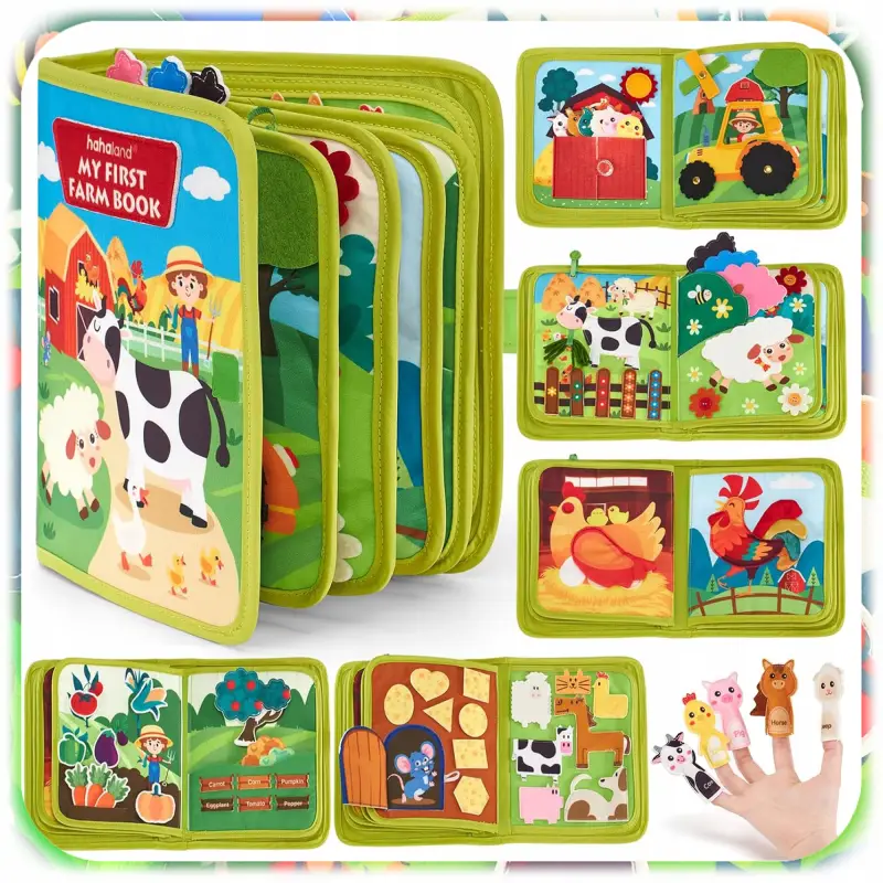 KSIĄŻKA SENSORYCZNA NA WSI MONTESSORI 3D EDUKACYJNA DOTYKOWA DLA DZIECI