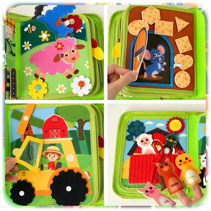 KSIĄŻKA SENSORYCZNA NA WSI MONTESSORI 3D EDUKACYJNA DOTYKOWA DLA DZIECI