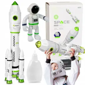 RAKIETA KOSMICZNA I KOSMONAUTA ZABAWKA DLA DZIECI WYDAJE DŹWIĘK ŚWIATŁO