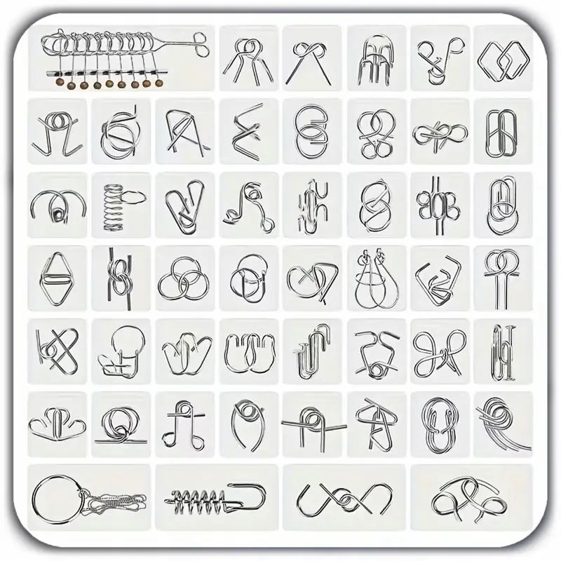 ŁAMIGŁÓWKA LOGICZNA GRA UKŁADANKA METALOWE PUZZLE 3D ZESTAW 50 SZT SMART