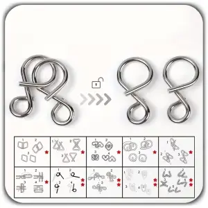 ŁAMIGŁÓWKA LOGICZNA GRA UKŁADANKA METALOWE PUZZLE 3D ZESTAW 50 SZT SMART