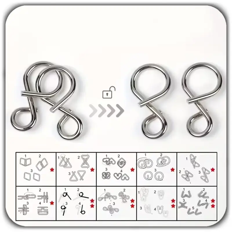 ŁAMIGŁÓWKA LOGICZNA GRA UKŁADANKA METALOWE PUZZLE 3D ZESTAW 50 SZT SMART