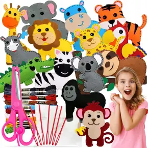 FILCOWY ZESTAW DO SZYCIA DLA DZIECI ZWIERZĘTA ZOO 14SZT DIY LEW ŻYRAFA SŁOŃ