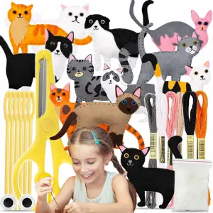 FILCOWY ZESTAW DO SZYCIA DLA DZIECI ZWIERZĘTA KOTY 12SZT DIY KOTEK KOTKI
