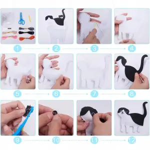 FILCOWY ZESTAW DO SZYCIA DLA DZIECI ZWIERZĘTA KOTY 12SZT DIY KOTEK KOTKI