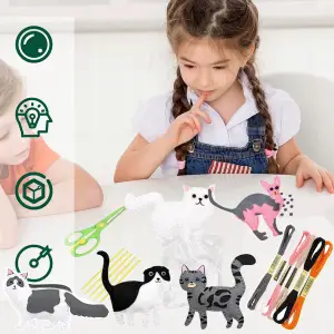 FILCOWY ZESTAW DO SZYCIA DLA DZIECI ZWIERZĘTA KOTY 12SZT DIY KOTEK KOTKI