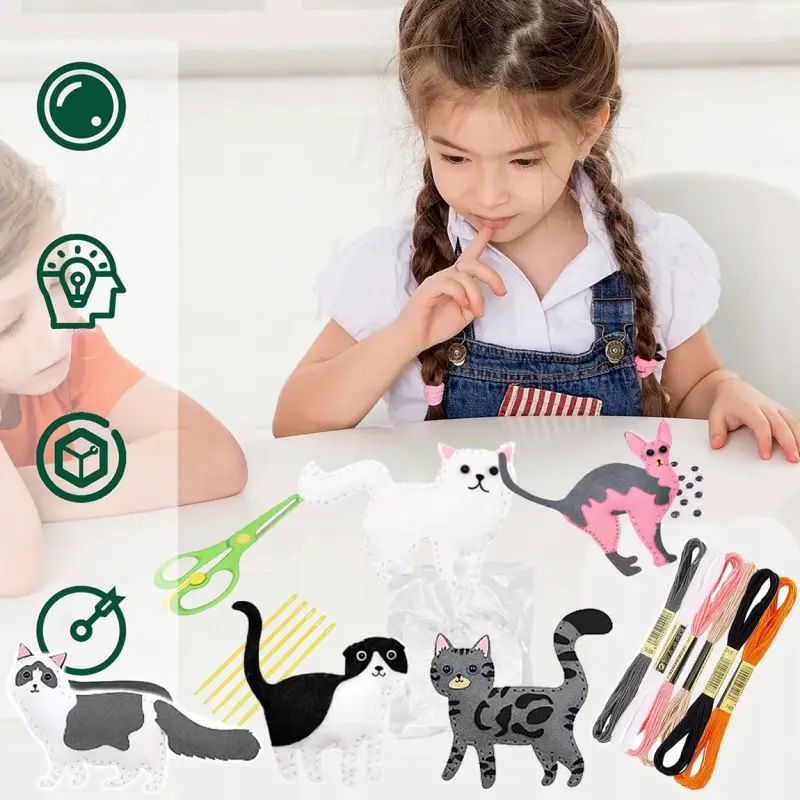 FILCOWY ZESTAW DO SZYCIA DLA DZIECI ZWIERZĘTA KOTY 12SZT DIY KOTEK KOTKI