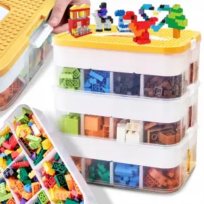 POJEMNIK NA KLOCKI LEGO 3-PIĘTROWY ORGANIZER Z PRZEGRÓDKAMI 22 L ŻÓŁTY