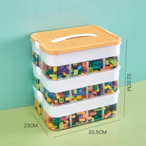 POJEMNIK NA KLOCKI LEGO 3-PIĘTROWY ORGANIZER Z PRZEGRÓDKAMI 22 L ŻÓŁTY