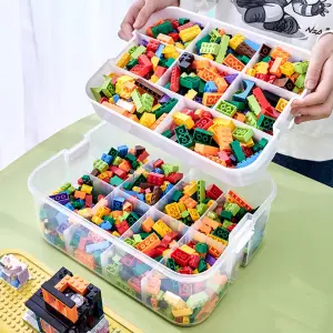 POJEMNIK NA KLOCKI LEGO 3-PIĘTROWY ORGANIZER Z PRZEGRÓDKAMI 22 L ŻÓŁTY