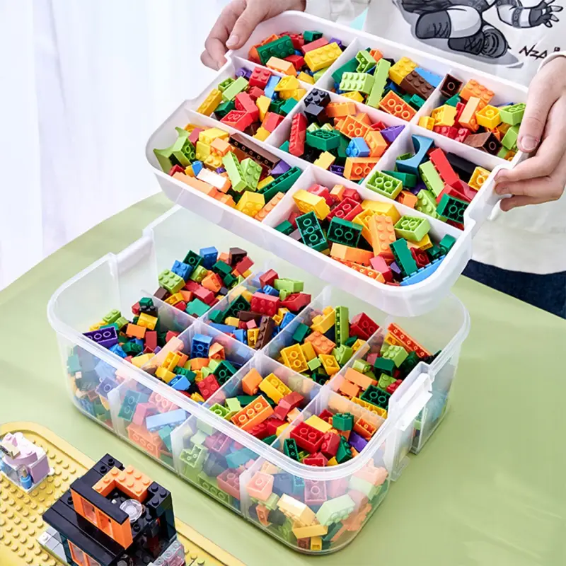 POJEMNIK NA KLOCKI LEGO 3-PIĘTROWY ORGANIZER Z PRZEGRÓDKAMI 22 L ŻÓŁTY