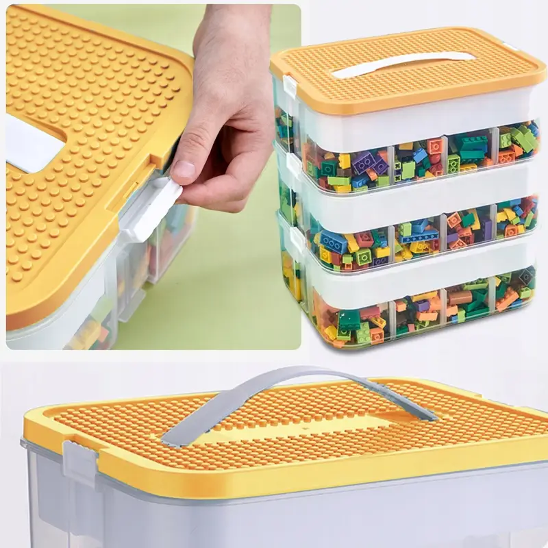 POJEMNIK NA KLOCKI LEGO 3-PIĘTROWY ORGANIZER Z PRZEGRÓDKAMI 22 L ŻÓŁTY