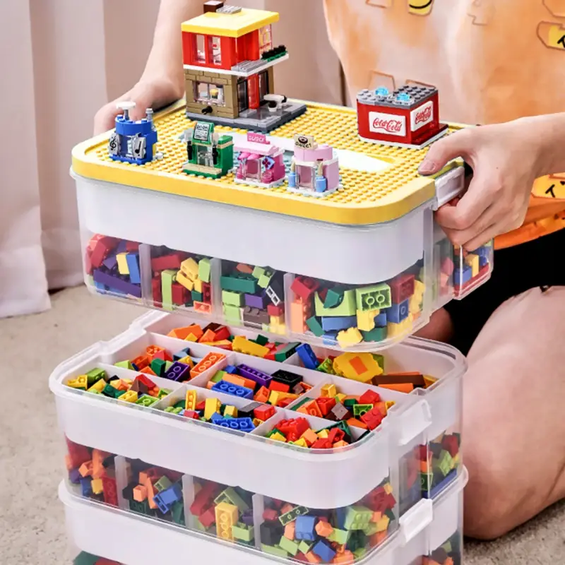 POJEMNIK NA KLOCKI LEGO 3-PIĘTROWY ORGANIZER Z PRZEGRÓDKAMI 22 L ŻÓŁTY