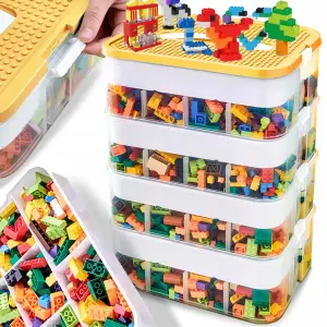 POJEMNIK NA KLOCKI LEGO 4-PIĘTROWY WARSTWOWY Z PRZEGRÓDKAMI 28 L ŻÓŁTY
