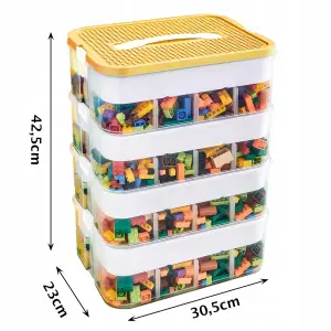 POJEMNIK NA KLOCKI LEGO 4-PIĘTROWY WARSTWOWY Z PRZEGRÓDKAMI 28 L ŻÓŁTY
