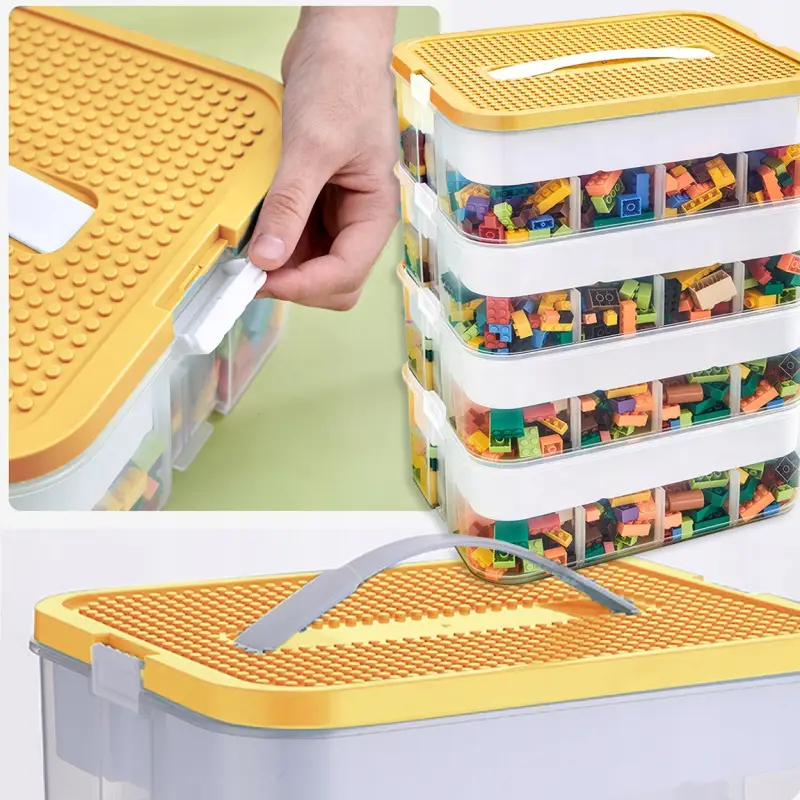 POJEMNIK NA KLOCKI LEGO 4-PIĘTROWY WARSTWOWY Z PRZEGRÓDKAMI 28 L ŻÓŁTY