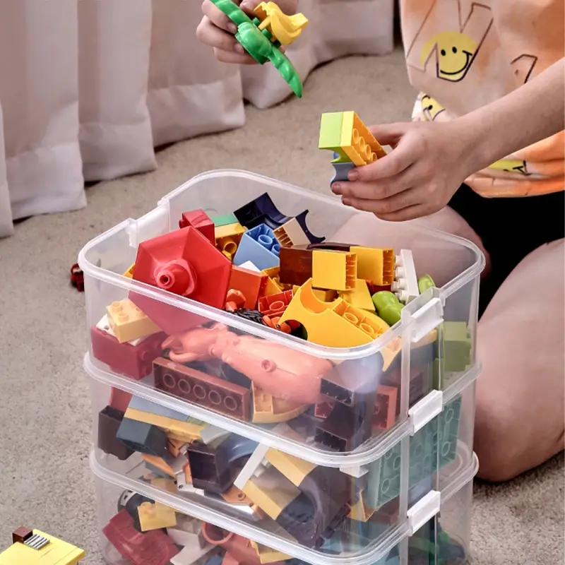 POJEMNIK NA KLOCKI LEGO 4-PIĘTROWY WARSTWOWY Z PRZEGRÓDKAMI 28 L ŻÓŁTY