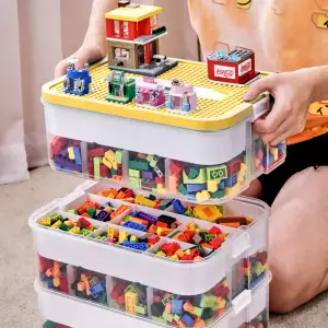 POJEMNIK NA KLOCKI LEGO 4-PIĘTROWY WARSTWOWY Z PRZEGRÓDKAMI 28 L ŻÓŁTY