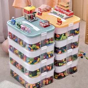 POJEMNIK NA KLOCKI LEGO 4-PIĘTROWY WARSTWOWY Z PRZEGRÓDKAMI 28 L ŻÓŁTY