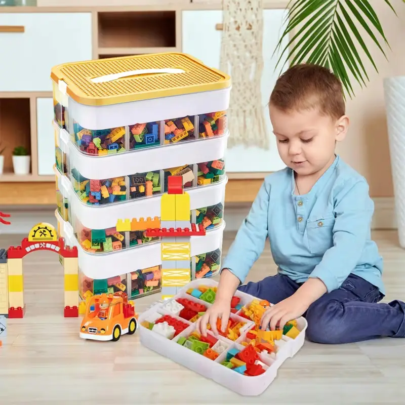 POJEMNIK NA KLOCKI LEGO 4-PIĘTROWY WARSTWOWY Z PRZEGRÓDKAMI 28 L ŻÓŁTY