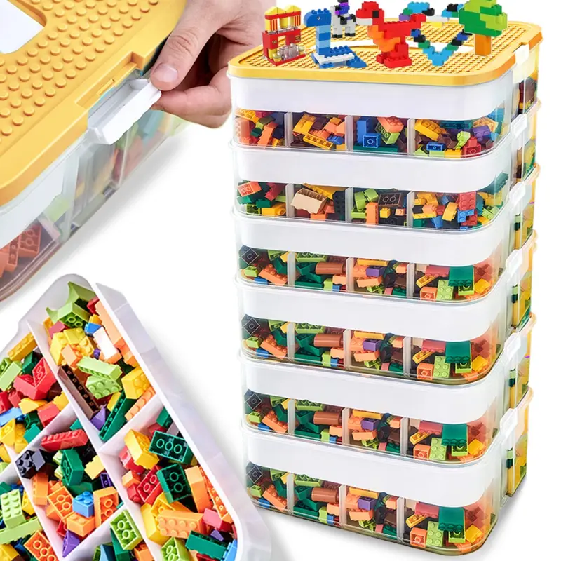 POJEMNIK NA KLOCKI LEGO 6-PIĘTROWY ORGANIZER Z PRZEGRÓDKAMI 43 L ŻÓŁTY