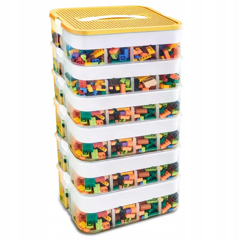 POJEMNIK NA KLOCKI LEGO 6-PIĘTROWY ORGANIZER Z PRZEGRÓDKAMI 43 L ŻÓŁTY