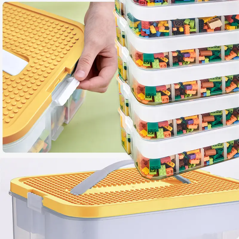 POJEMNIK NA KLOCKI LEGO 6-PIĘTROWY ORGANIZER Z PRZEGRÓDKAMI 43 L ŻÓŁTY