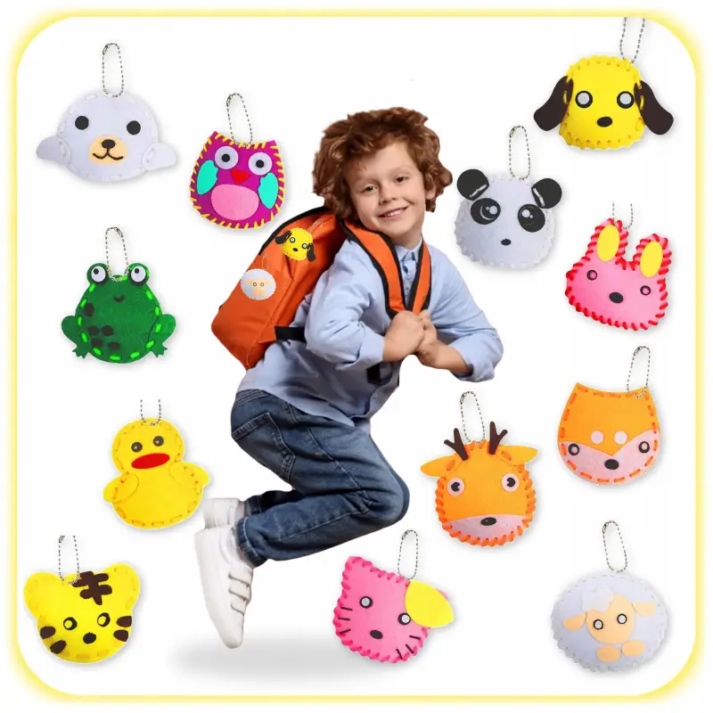 ZESTAW KREATYWNY DO SZYCIA TWORZENIA BRELOCZKÓW FILC ZWIERZACZKI 12SZT DIY