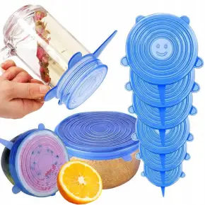 SILIKONOWE POKRYWKI UNIWERSALNE DO ŻYWNOŚCI SZCZELNE POJEMNIKI ZESTAW 6 SZT