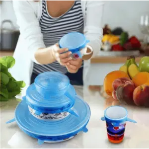 SILIKONOWE POKRYWKI UNIWERSALNE DO ŻYWNOŚCI SZCZELNE POJEMNIKI ZESTAW 6 SZT