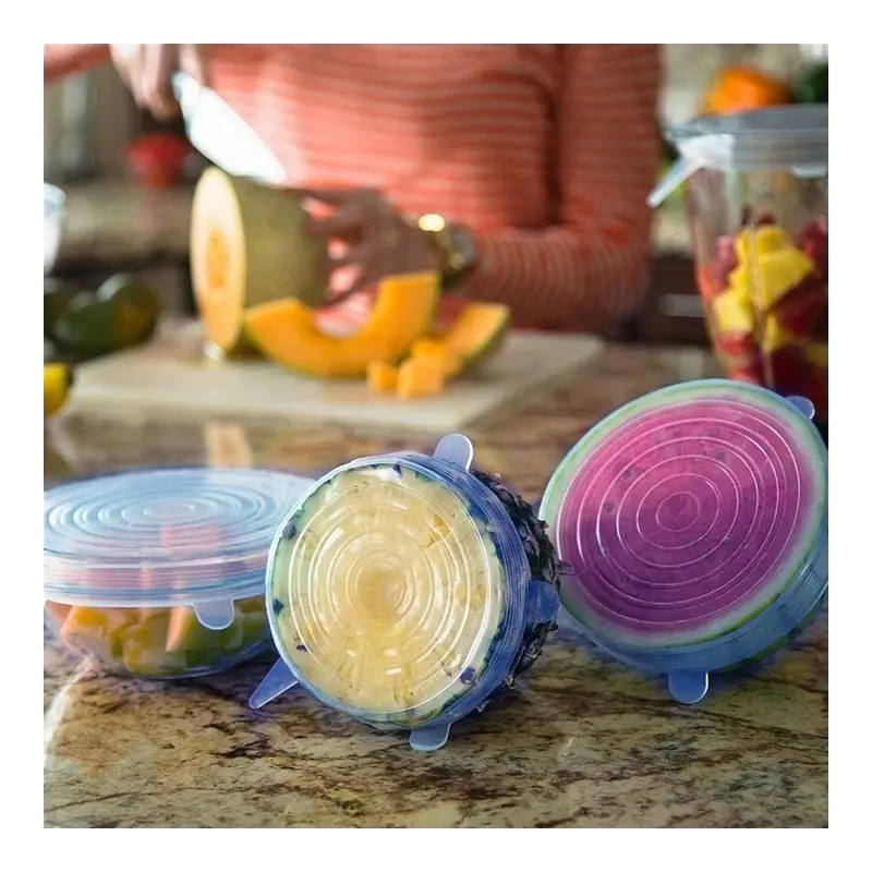 SILIKONOWE POKRYWKI UNIWERSALNE DO ŻYWNOŚCI SZCZELNE POJEMNIKI ZESTAW 6 SZT