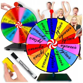 KOŁO FORTUNY SUCHOŚCIERALNE GRA DLA DZIECI LOTERIA IMPREZY 50CM + AKCESORIA