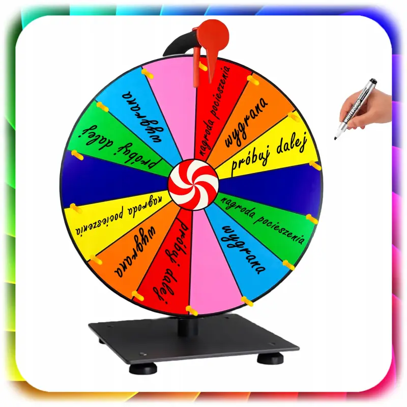 KOŁO FORTUNY SUCHOŚCIERALNE GRA DLA DZIECI LOTERIA IMPREZY 50CM + AKCESORIA