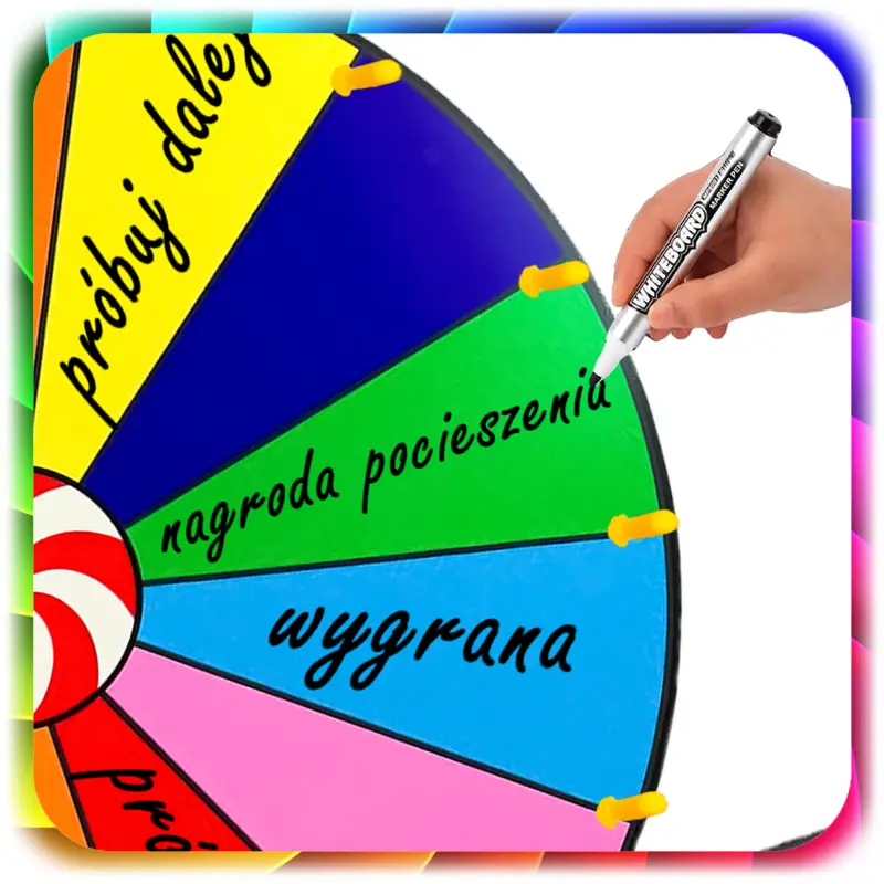 KOŁO FORTUNY SUCHOŚCIERALNE GRA DLA DZIECI LOTERIA IMPREZY 50CM + AKCESORIA