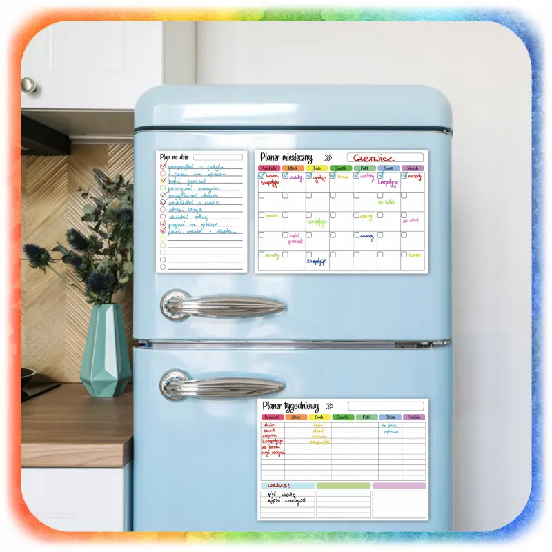 3x MAGNETYCZNY PLANER NA LODÓWKĘ KALENDARZ DZIENNY TYGODNIOWY + 8 MARKERÓW