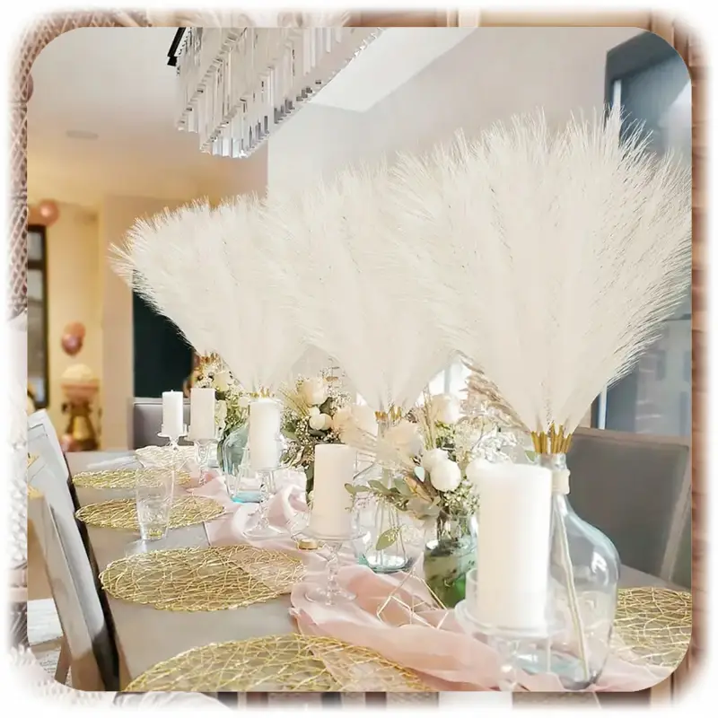 SZTUCZNA TRAWA PAMPASOWA DEKORACYJNA GAŁĄZKI TRZCINA BEŻOWA 55CM ZESTAW 10x