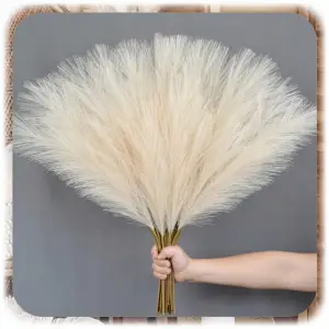 SZTUCZNA TRAWA PAMPASOWA DEKORACYJNA GAŁĄZKI TRZCINA BEŻOWA 55CM ZESTAW 10x